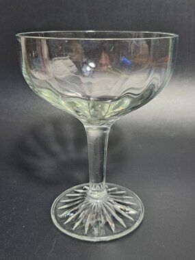 Vintage Stemmed Champagne Dessert Glass Clear Ribbed Design